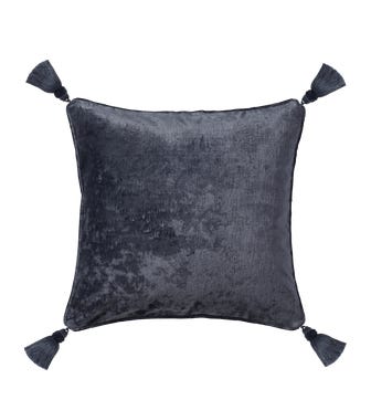 Textured Linen Velvet Cushion Cover with Tassels (56cmsq) - Slate