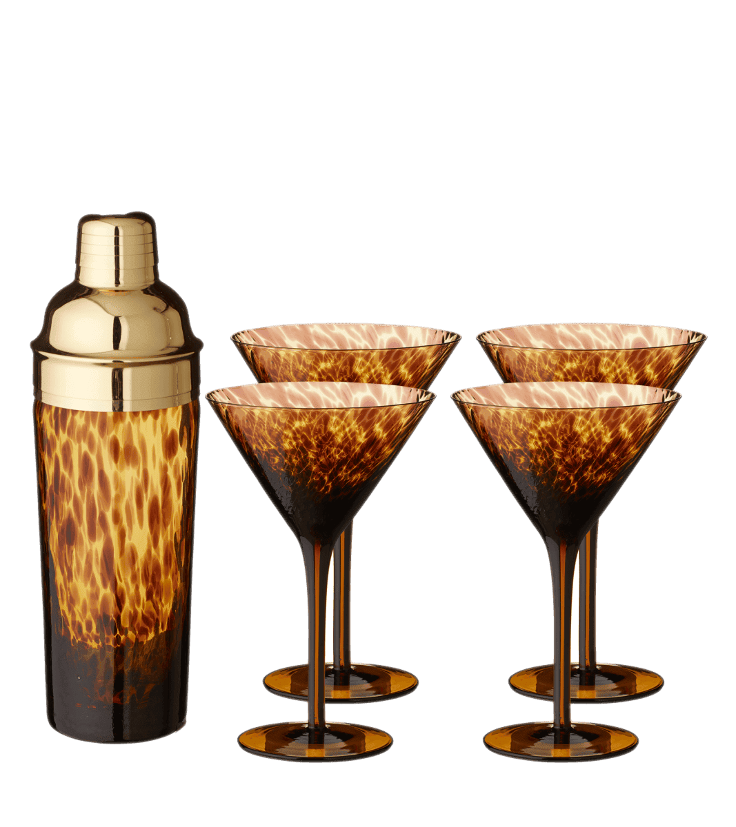 Elegant Cocktail Shaker Set With 2 x Handmade Martini Glasses