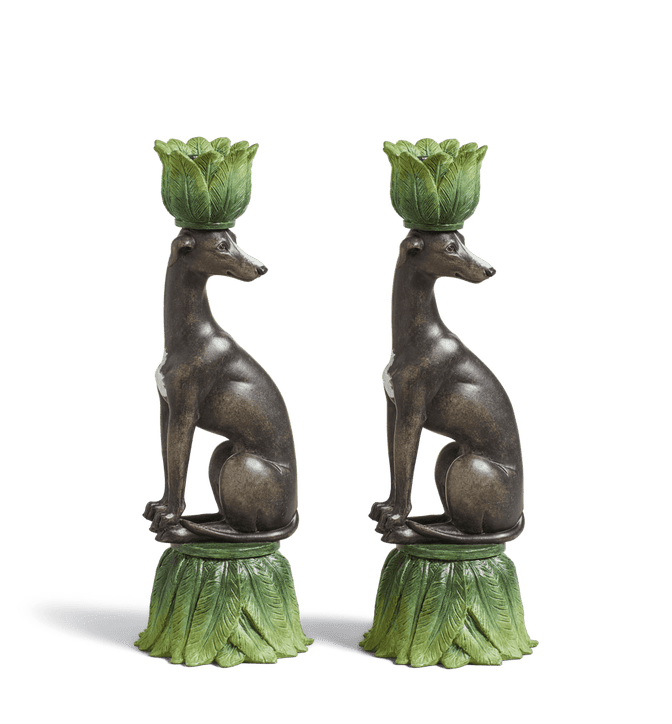 Pair of Wezea Whippet Candle Holders - Charcoal
