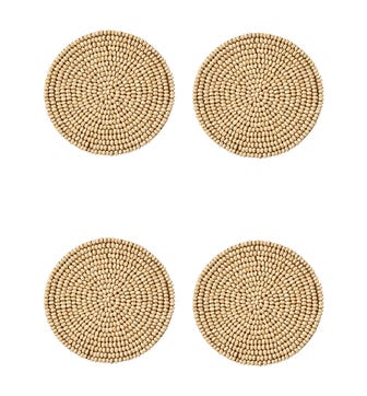 Wooden Beaded Coasters Set of 4 - Natural