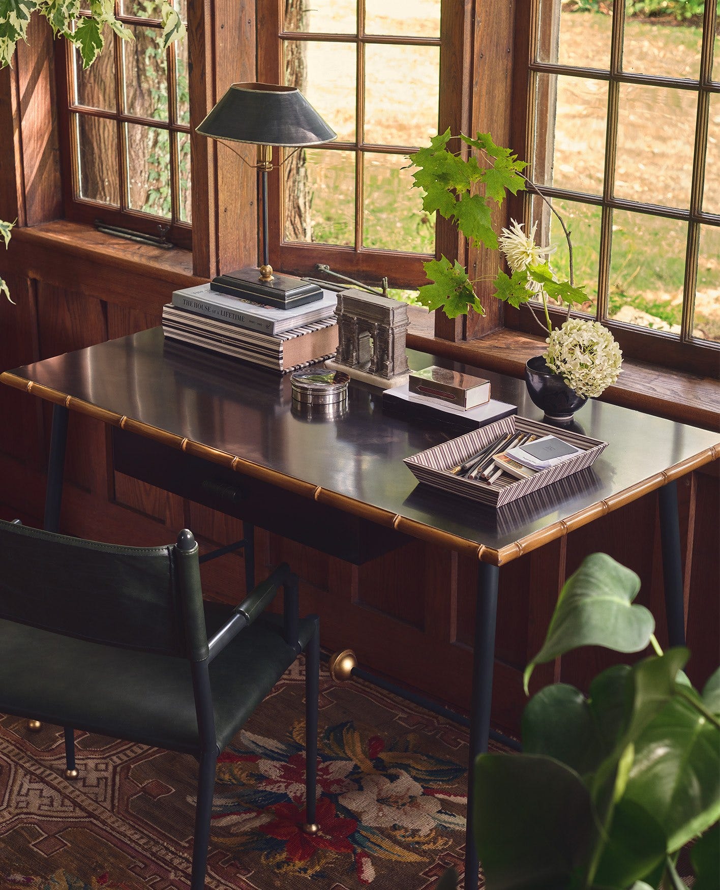 Office with desk, chair and lamp