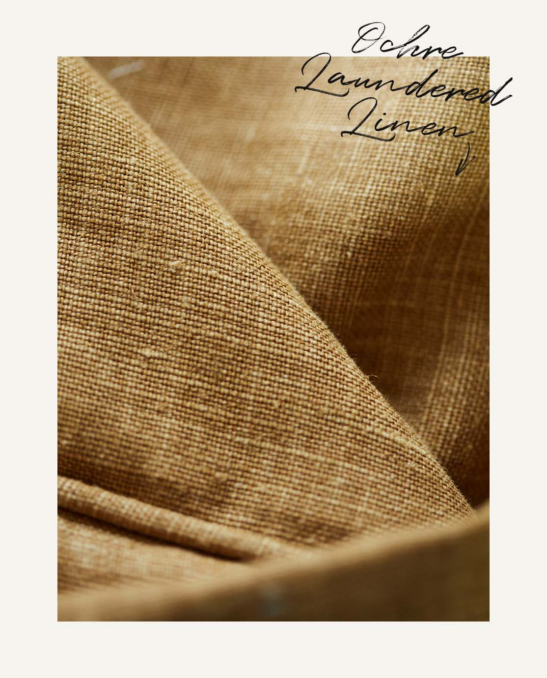 A close-up of our Laundered Linen in ochre