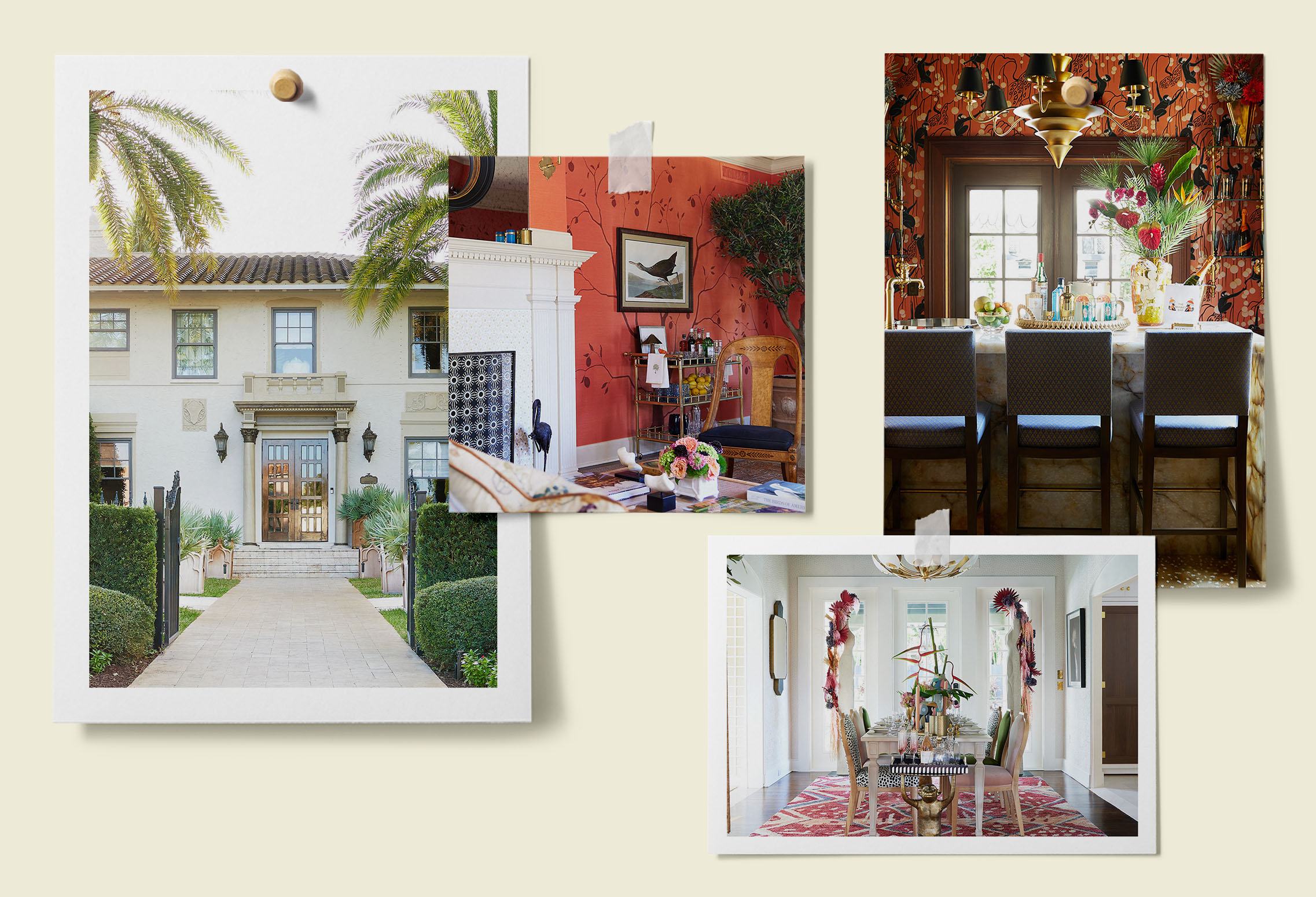 A selection of images showing interior designs at Kips Bay Palm Beach Show House