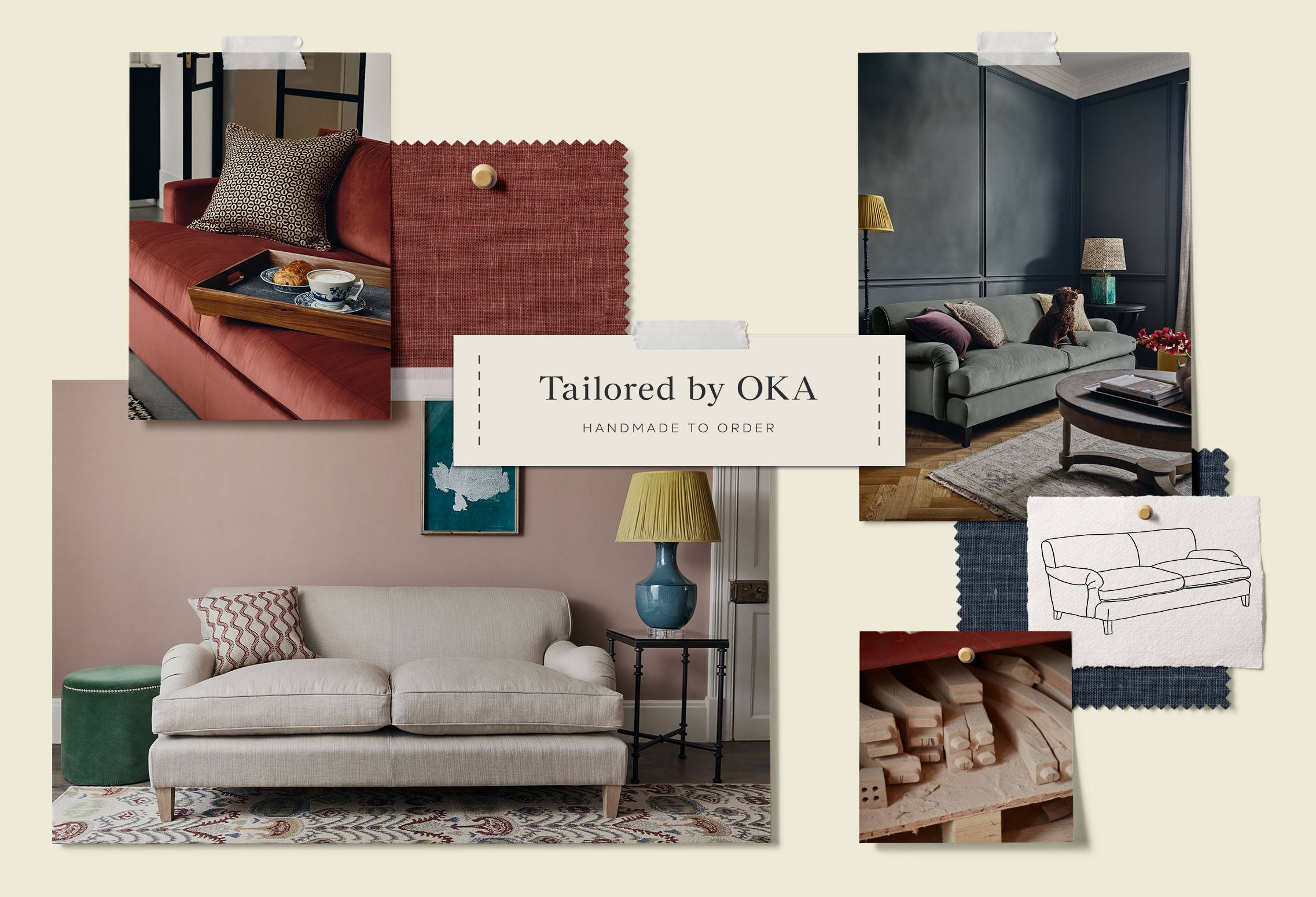 A selection of images showing Tailored by OKA made-to-order sofas