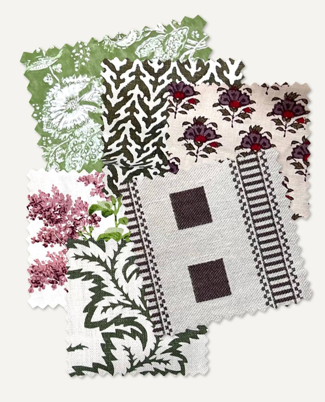 A collage of floral fabric samples. 