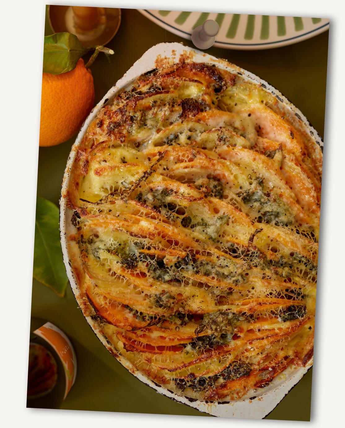 Gratin served in a white dish